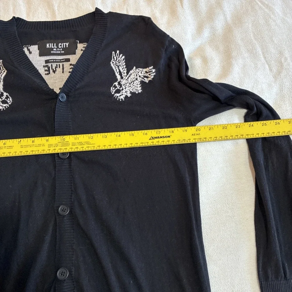 Kill City Women's Cardigan Small Black V-neck Button-up Dark Academia Graphic Lg - Picture 5 of 14